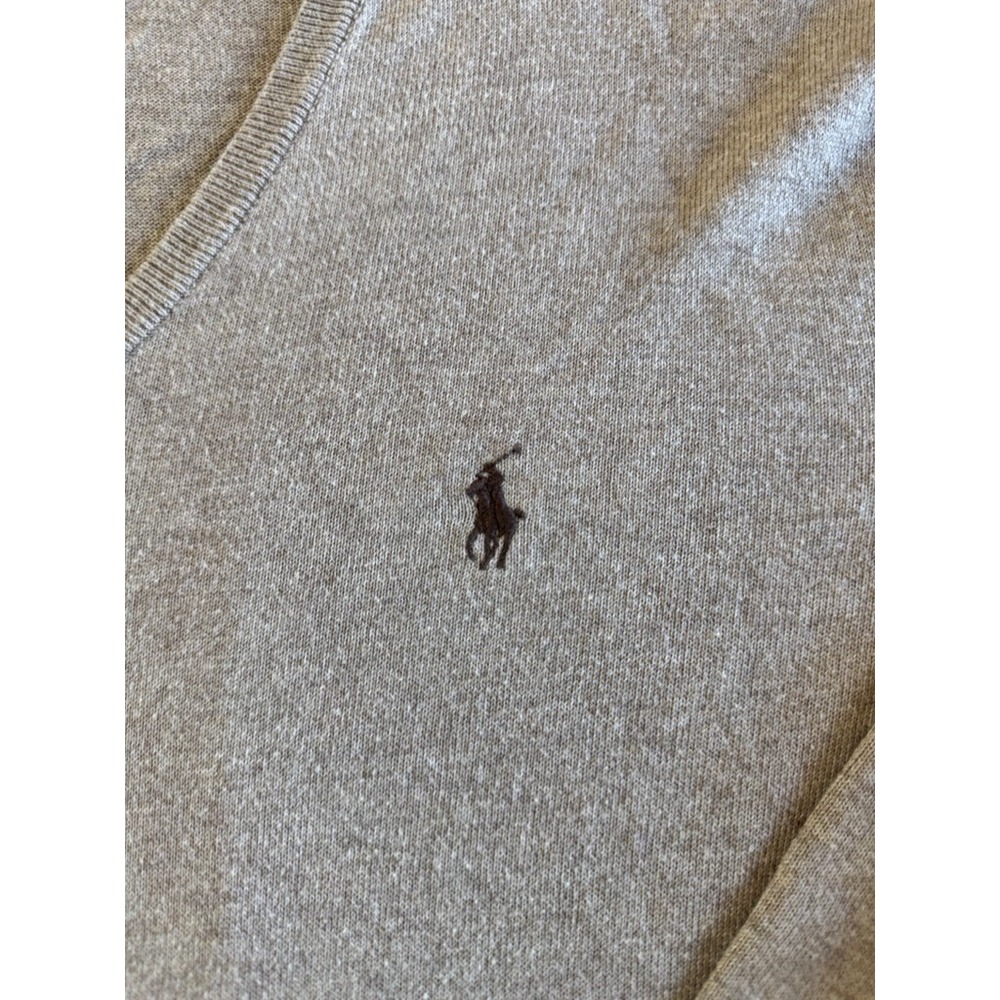 VTG Polo Ralph Lauren Sweater XL 100% PIMA COTTON Tan Pullover V Neck Pony Mens - Picture 3 of 9